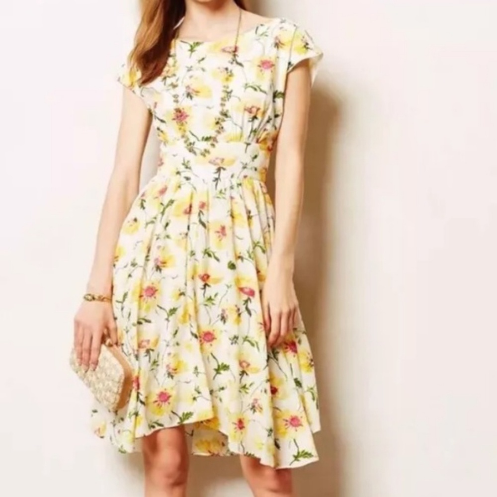 Anthropologie Lil Yellow Floral Dress